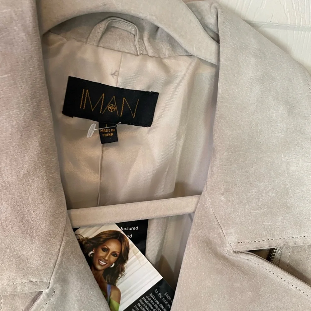 Iman suede 100% leather jacket grey zip up L womens trendy - Picture 3 of 11